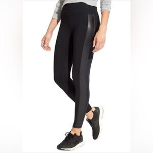 Athleta Faux Leather Tux Stripe Metro Leggings- Black- Size MEDIUM